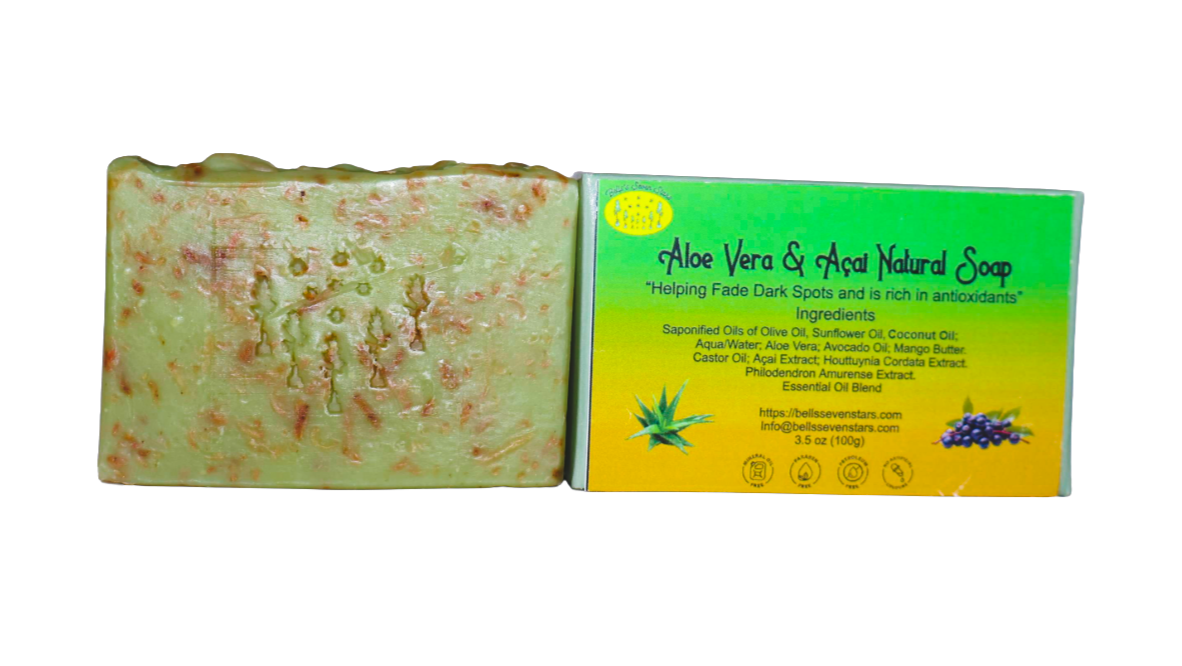 Bar of soap with a green label on a white background