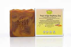 Bar of Tumeric & Kojic Brightening Soap with packaging on a white background
